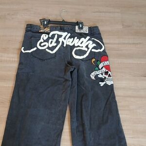 Ed Hardy Black Jeans with Skull Design